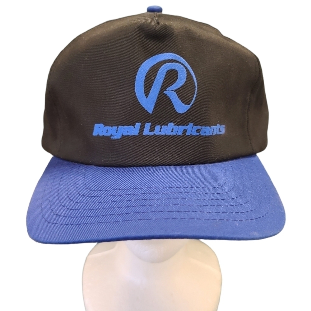 Blue and black Royal Lubricants trucker hat